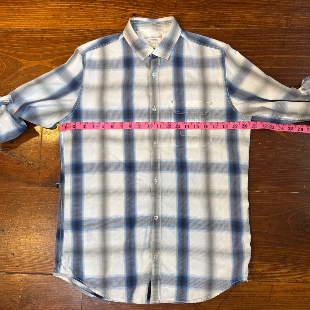 Calvin Klein Jeans. Blue and White‎ plaid Men’s Shirt. Size Small - Picture 11 of 11